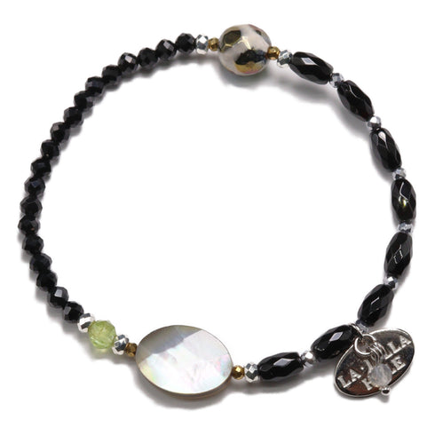 【绿光阳光】玳瑁天珠 x 橄榄石 x 缟玛瑙 x 黑贝壳手链