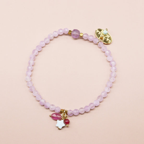 【绯红之焰】红宝石×合成红宝石×薰衣草紫水晶×高岭土手镯