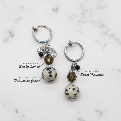 【・MA・YO・KE・】スモーキークォーツ×ダルメシアンジャスパー イヤリング