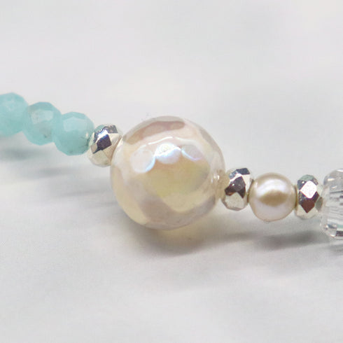 【Mermaid Teardrops】亀甲天珠×パール×水晶×アマゾナイト ブレスレット