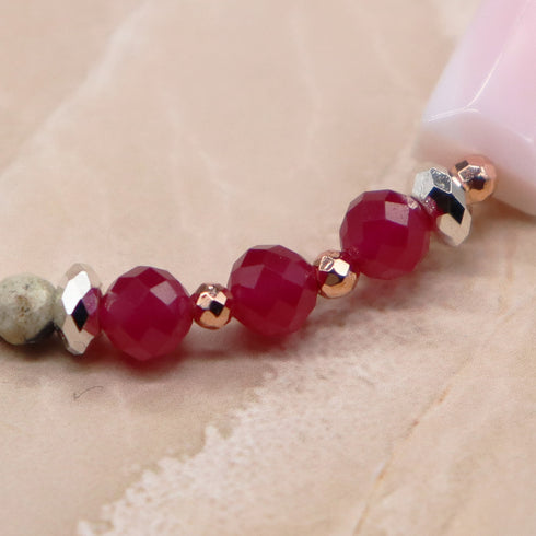 【绯红之焰】合成红宝石 x 海螺壳 x 达尔马提亚碧玉手链