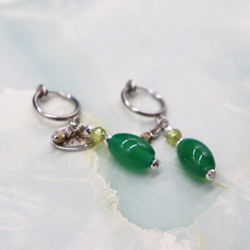 【绿光阳光】橄榄石 x 绿玛瑙耳环