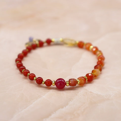 【Flames of Crimson】人工ルビー×カーネリアン×シトリン×カオリン ブレスレット