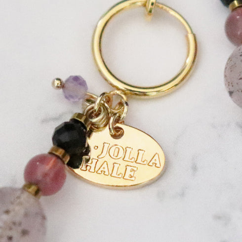 【・MA・YO・KE・】マイカインローズクォーツ×オニキス×ローズクォーツ イヤリング