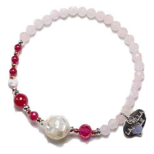 【绯红之焰】合成红宝石 x 压制贝壳 x 玫瑰石英手链