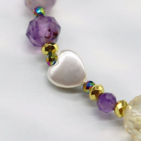 【美人鱼泪珠】水波纹天珠 x 珍珠 x 黄水晶 x 花园紫水晶手链