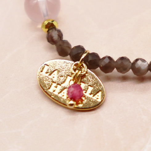 【Blooming Pink Roses】亀甲天珠×ローズクォーツ×アバロニシェル ブレスレット