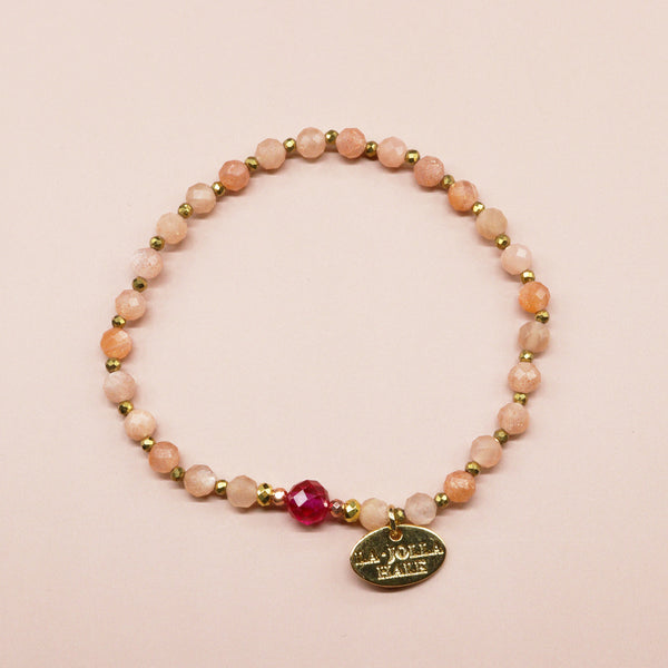 【绯红之焰】合成红宝石 x 橙色月光石手链