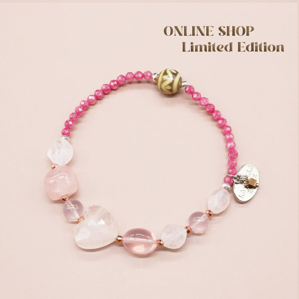 【ONLINE SHOP限定】【Blooming Pink Roses】三眼天珠×ローズクォーツ×ジルコニア ブレスレット