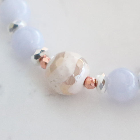 【Open the Jewelry Box!】水紋天珠×オレンジガーネット×ブルーレースアゲート ブレスレット