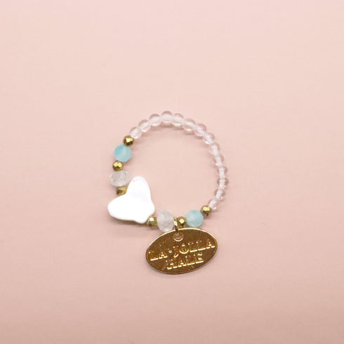 【Deep Sea Party】マザーオブパール×アクアマリン×アマゾナイトシリカ×水晶 リング