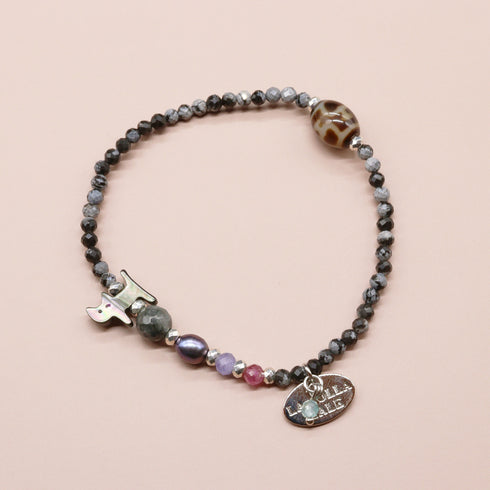 【Lovely Zoo】賽瓶天珠×ブラックシェル×スノーフレークオブシディアン ブレスレット