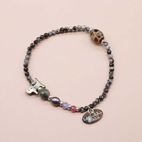 【Lovely Zoo】賽瓶天珠×ブラックシェル×スノーフレークオブシディアン ブレスレット