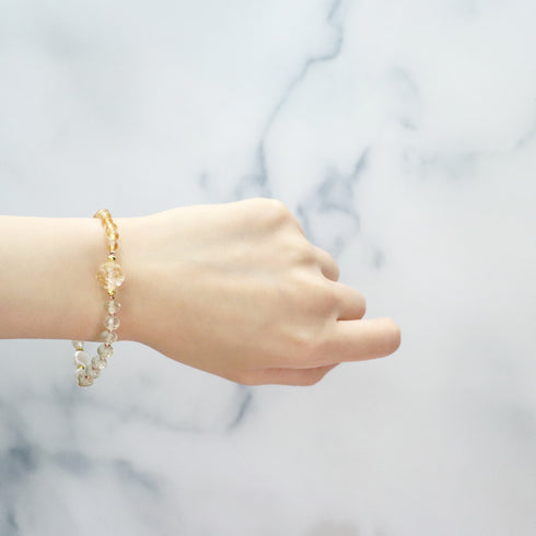 【如蜜糖般甜蜜】水波纹天珠、黄水晶、巴洛克珍珠、柠檬石英手链