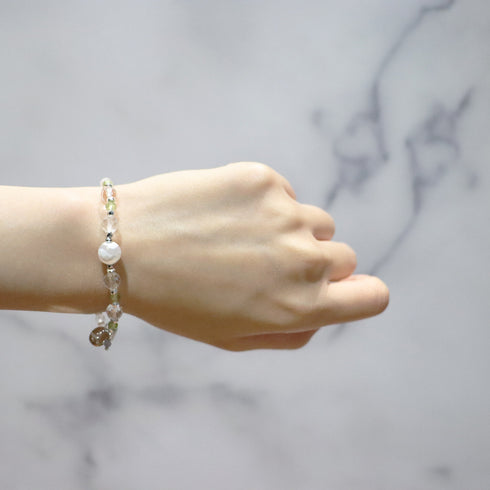 【Green Light Sunshine】水紋天珠×ペリドット×水晶 ブレスレット