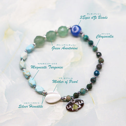 【Longing for Jaipur】三眼天珠×グリーンアベンチュリン×クリソコラ ブレスレット