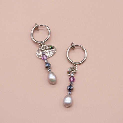 【Mermaid Teardrops】パール×ピンクアメシスト×テラヘルツ鉱石 イヤリング