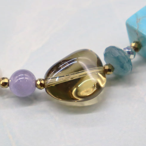 【Be Loved Turquoise】ターコイズ×ビアクォーツ×タンザナイト×パール×ラブラドライト ブレスレット