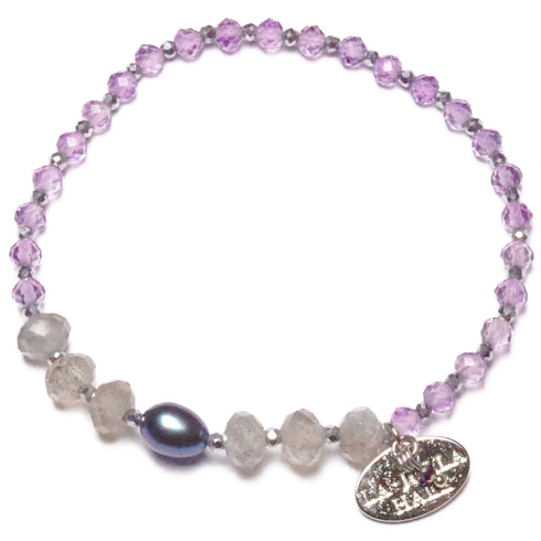 珍珠、拉长石和粉色紫水晶手链