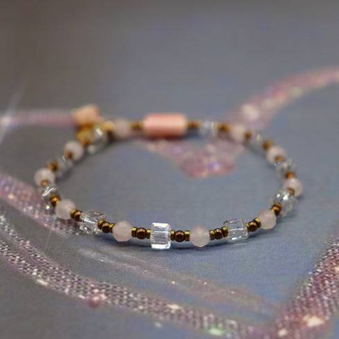 【Pink! Pink! Pink!】クィーンコンクシェル×水晶×ローズクォーツ ブレスレット