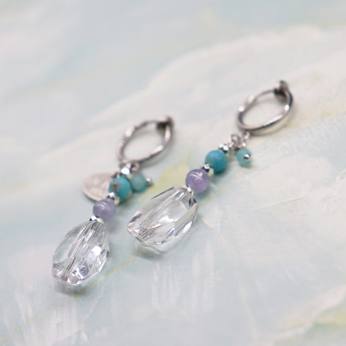 【Be Loved Turquoise】ターコイズ×水晶×タンザナイト イヤリング