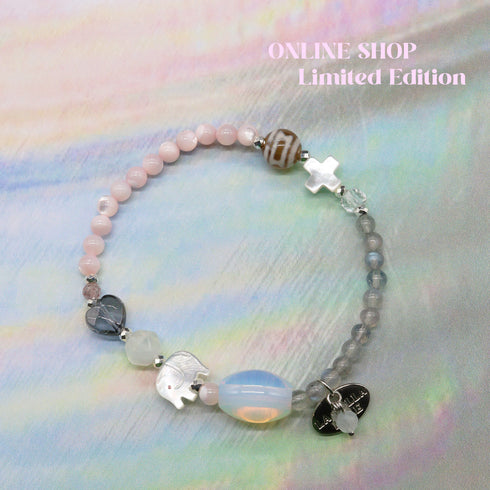 【ONLINE SHOP限定】【CLEAN UP】天地天珠×ホワイトシェル×ピンクサファイヤ ブレスレット