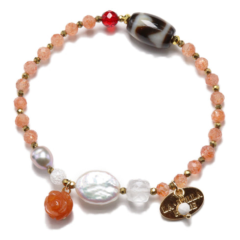 【ONLINE SHOP限定】【Longing for Jaipur】虎牙天珠×オレンジヘマタイト×レッドアンバー ブレスレット