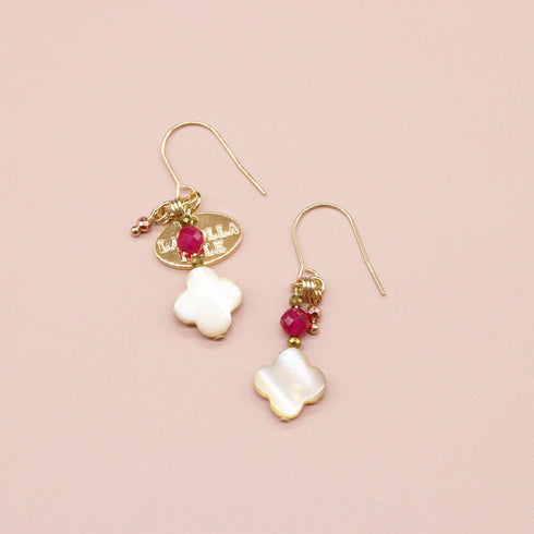 【绯红之焰】人造红宝石和珍珠母贝耳环