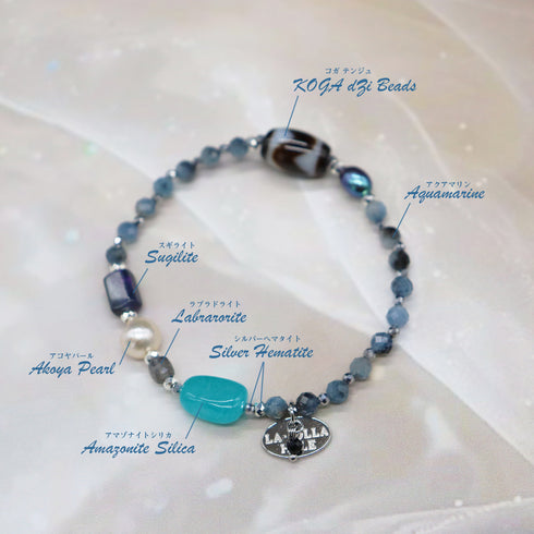 【ONLINE SHOP限定】【CLEAN UP】虎牙天珠×アイスアマゾナイト×アクアマリン×スギライト×アコヤパール ブレスレット