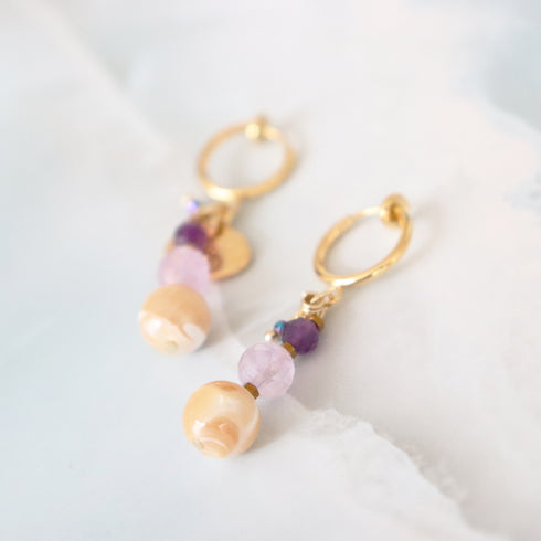 【Moon Lady Amethyst】マザーオブパール×ラベンダーアメシスト×アメシスト イヤリング