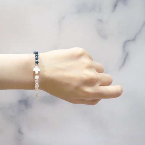 【Starry Sky Fragment】ラピスラズリ×プレスシェル×クラック水晶 ブレスレット