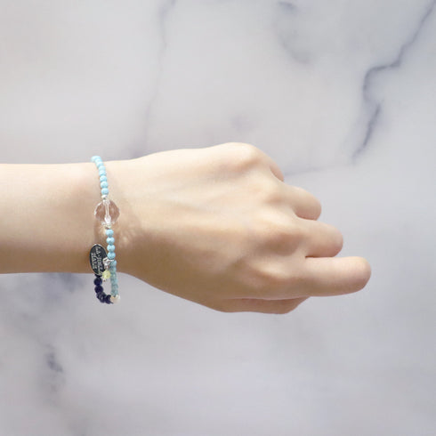 【Starry Sky Fragment】水紋天珠×ラピスラズリ×ジルコニア×水晶 ブレスレット