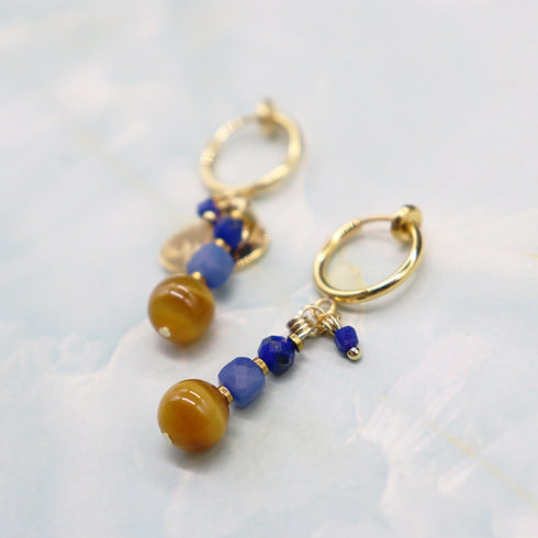 【Longing for Jaipur】ブルーアベンチュリン×タイガーアイ×ラピスラズリ イヤリング