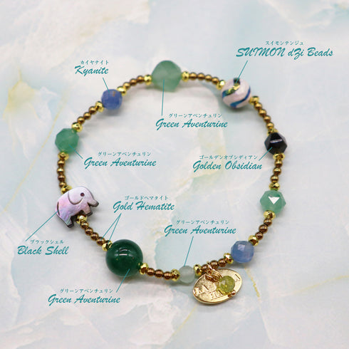 【Longing for Jaipur】水紋天珠×グリーンアベンチュリン×ブラックシェル ブレスレット