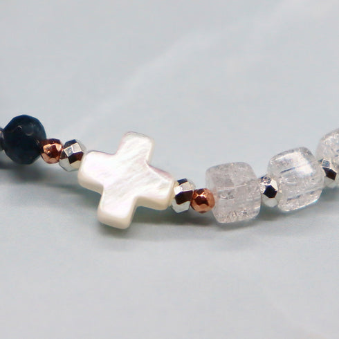 【Starry Sky Fragment】ラピスラズリ×プレスシェル×クラック水晶 ブレスレット