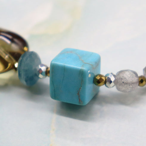 【Be Loved Turquoise】ターコイズ×ビアクォーツ×タンザナイト×パール×ラブラドライト ブレスレット