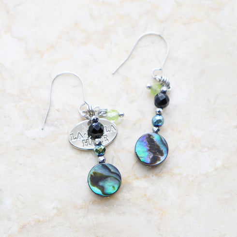 アバロニシェル×オニキス×ライトブルーヘマタイト ピアス