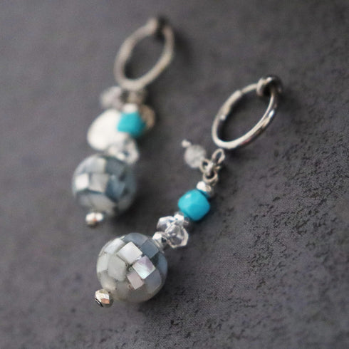 【Be Loved Turquoise】绿松石×压制贝壳×水晶 耳夹