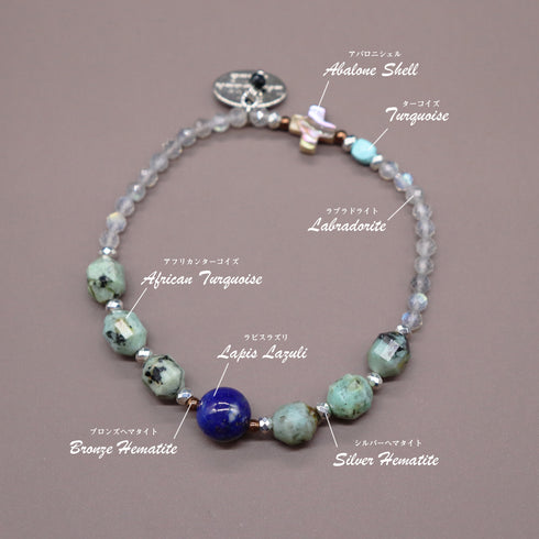 【Be Loved Turquoise】ターコイズ×ラピスラズリ×アフリカンターコイズ×ラブラドライト ブレスレット