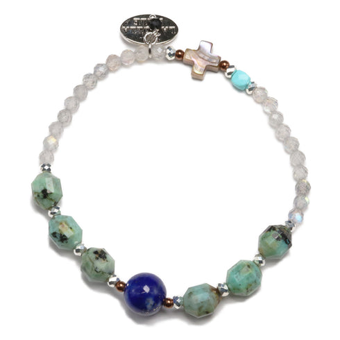 【Be Loved Turquoise】ターコイズ×ラピスラズリ×アフリカンターコイズ×ラブラドライト ブレスレット
