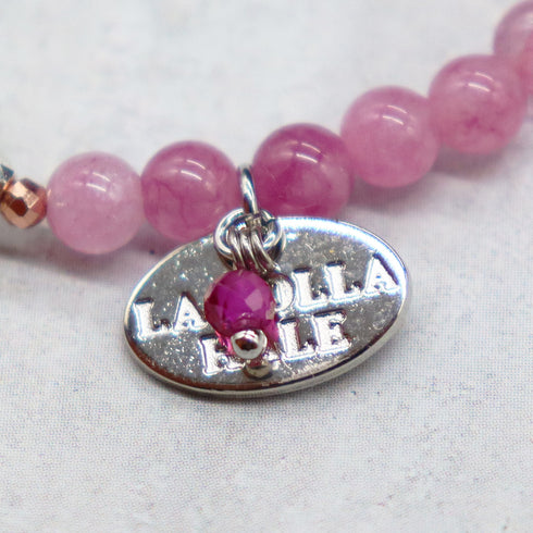 【Blooming Pink Roses】水紋天珠×ローズクォーツ×パール×クォーツァイト ブレスレット