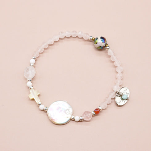 【盛开的粉色玫瑰】玳瑁天珠 x 粉晶 x 珍珠 x 珍珠母贝手链