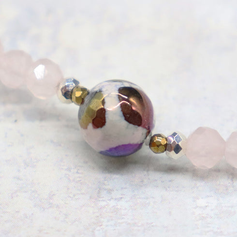 【盛开的粉色玫瑰】玳瑁天珠 x 粉晶 x 珍珠 x 珍珠母贝手链