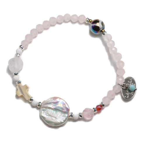 【盛开的粉色玫瑰】玳瑁天珠 x 粉晶 x 珍珠 x 珍珠母贝手链