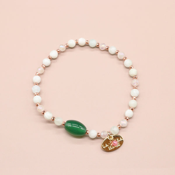 【Blooming Pink Roses】フラッシュローズクォーツ×グリーンアゲート×アラゴナイト ブレスレット