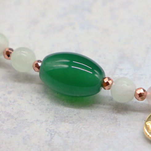 【Blooming Pink Roses】フラッシュローズクォーツ×グリーンアゲート×アラゴナイト ブレスレット