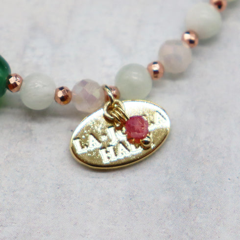 【Blooming Pink Roses】フラッシュローズクォーツ×グリーンアゲート×アラゴナイト ブレスレット