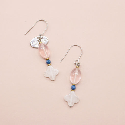 【Blooming Pink Roses】ローズクォーツ×クォーツァイト×ジルコニア ピアス