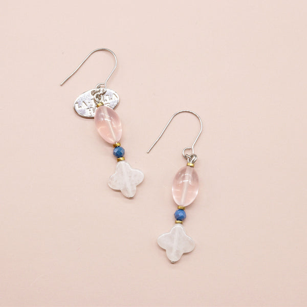 【Blooming Pink Roses】ローズクォーツ×クォーツァイト×ジルコニア ピアス