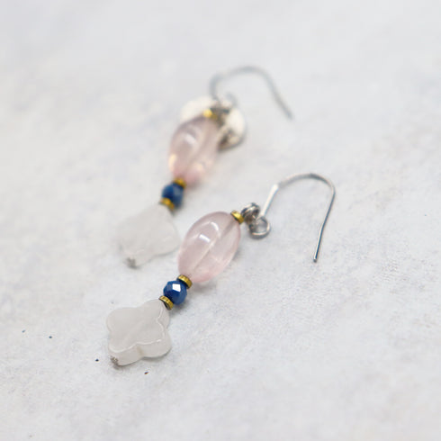 【Blooming Pink Roses】ローズクォーツ×クォーツァイト×ジルコニア ピアス